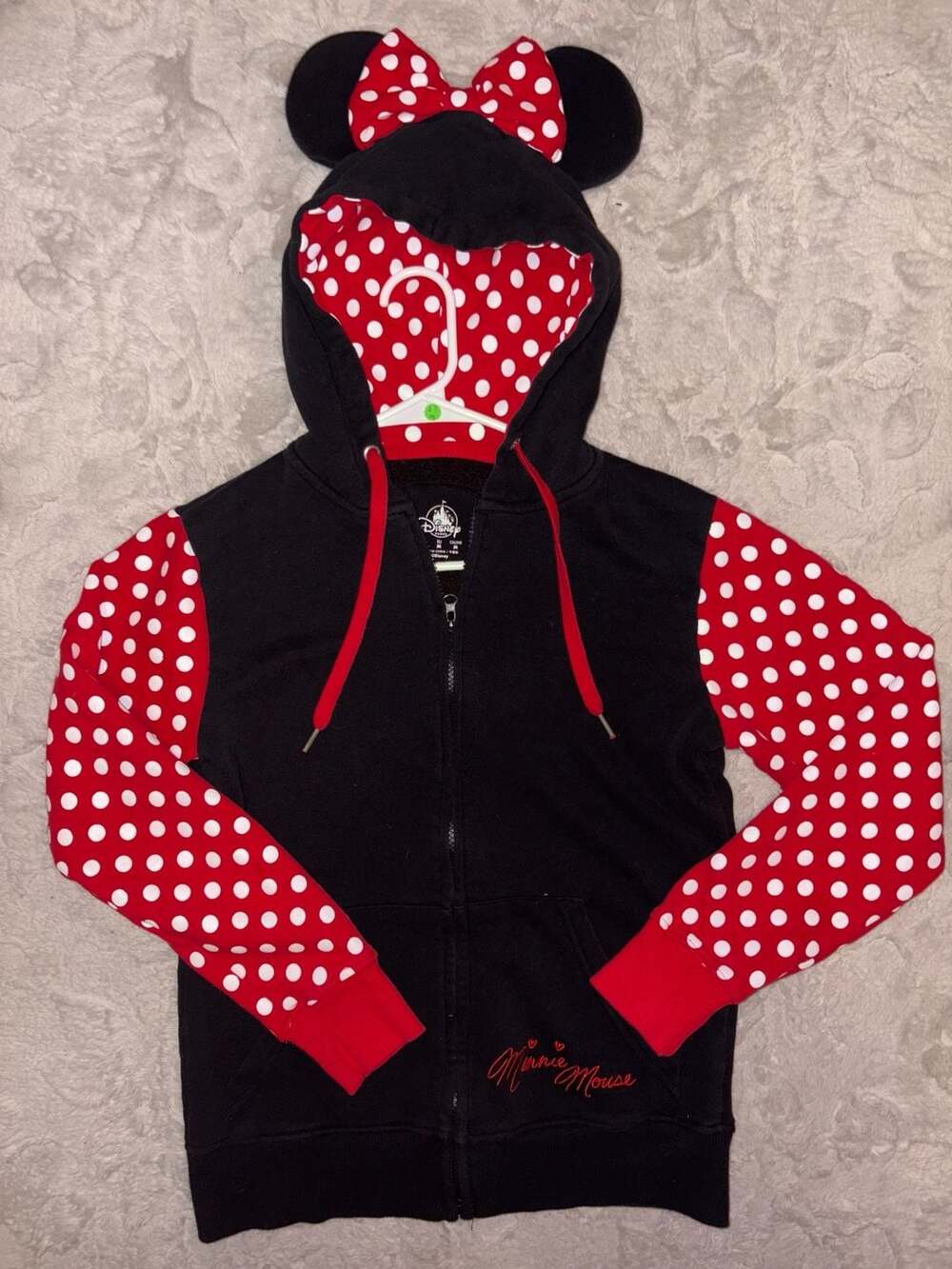 Disney Parks Women's Minnie Mouse Zip-Up Hoodie with Ears and Bow